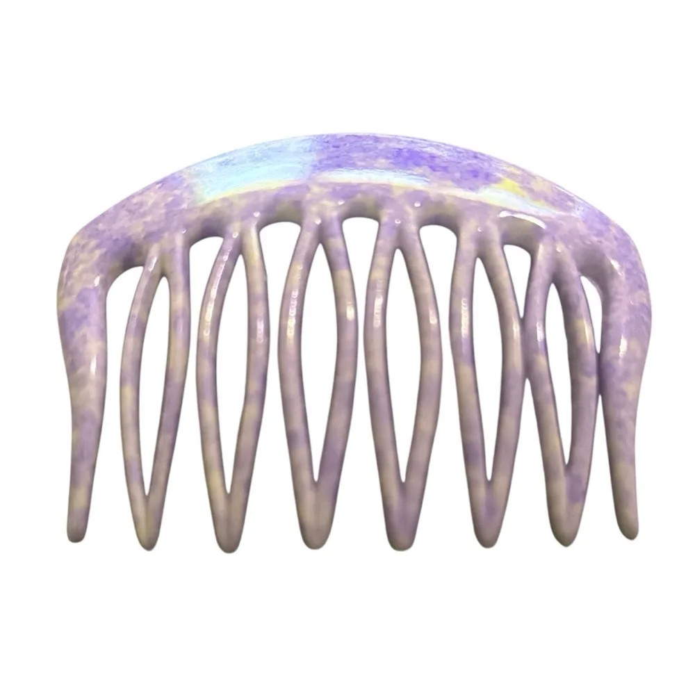 Gorgeous 1970’s French Hair Comb in Marbled Purple , Made in Paris, Unworn  2.5”